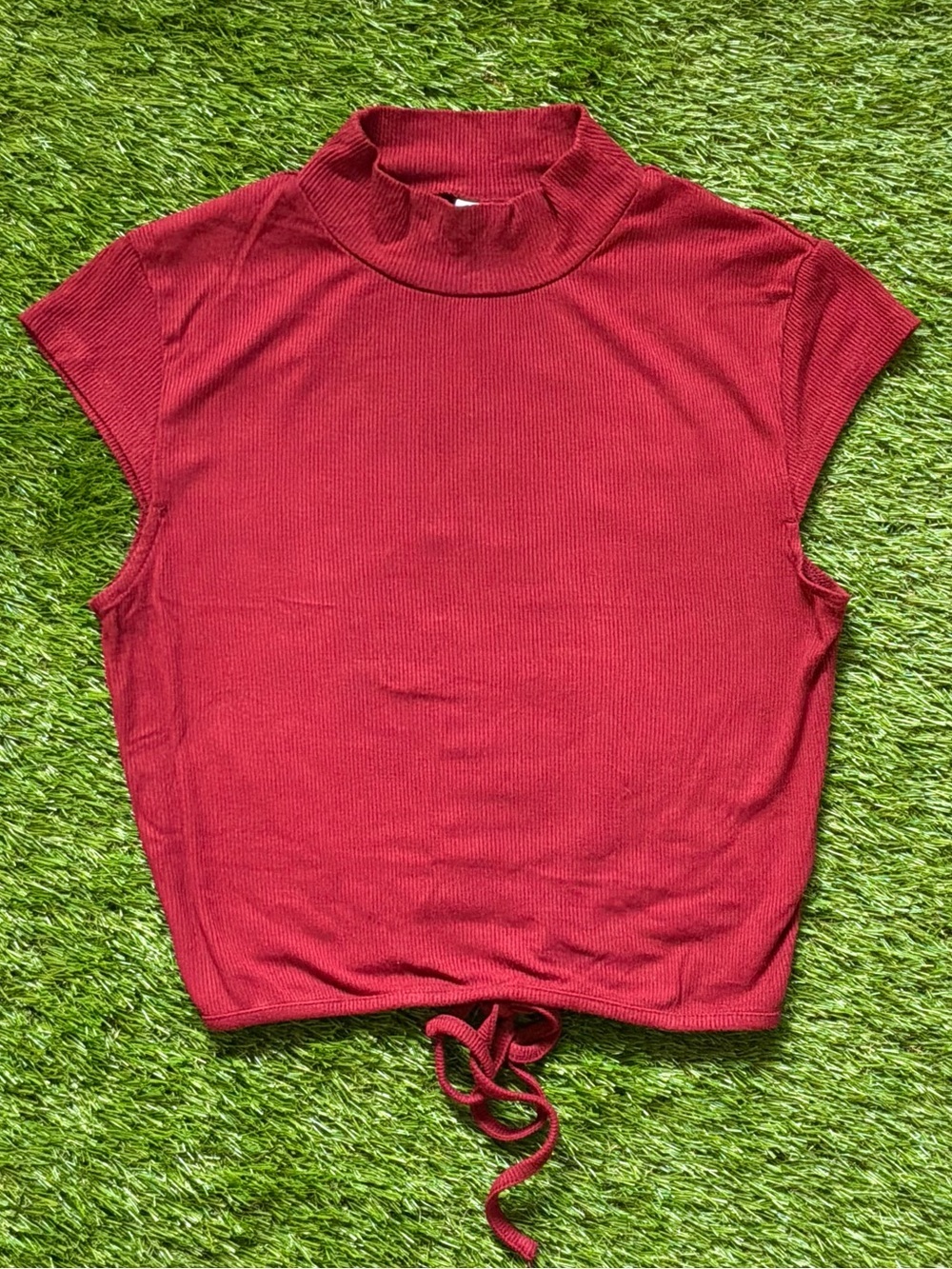 Twik Open Back Mock Neck Ribbed Crop Top Size Medium